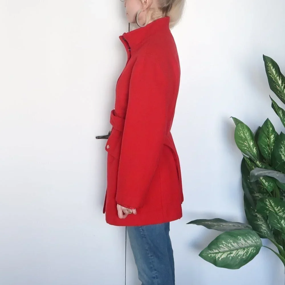 Michael Kors 100% Wool Red Coat With Stand-collar & Belt - Picture 11 of 13